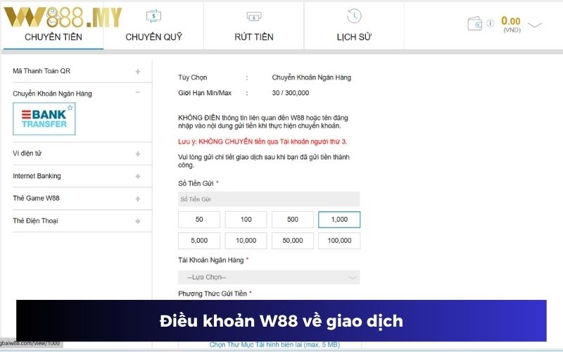 Điều khoản W88 quy định chi tiết về vấn đề giao dịch