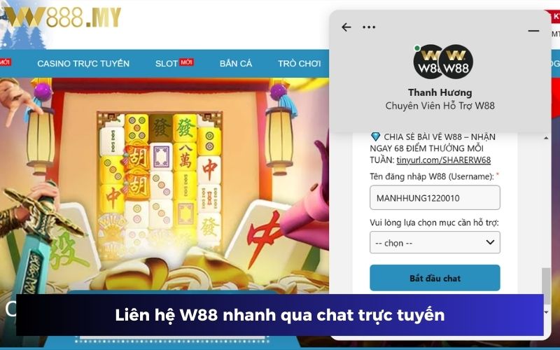 Liên hệ W88 chat trực tuyến nhanh chóng, tiện lợi